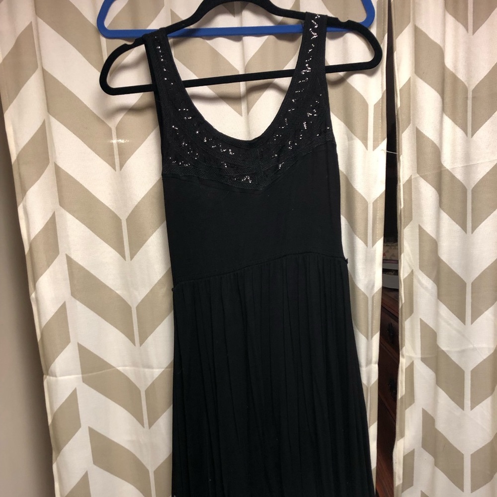 Black a-line dress with black sequin accents